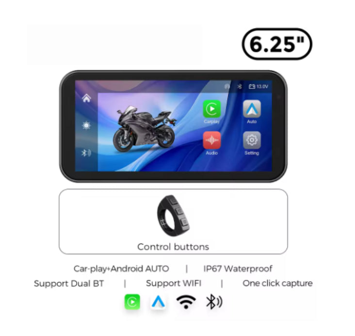 Écran CarPlay Moto 6.25 Pouces Android IP67 GPS Intégré Bluetooth 5.0 Compatible BMW, Yamaha, Honda, KTM