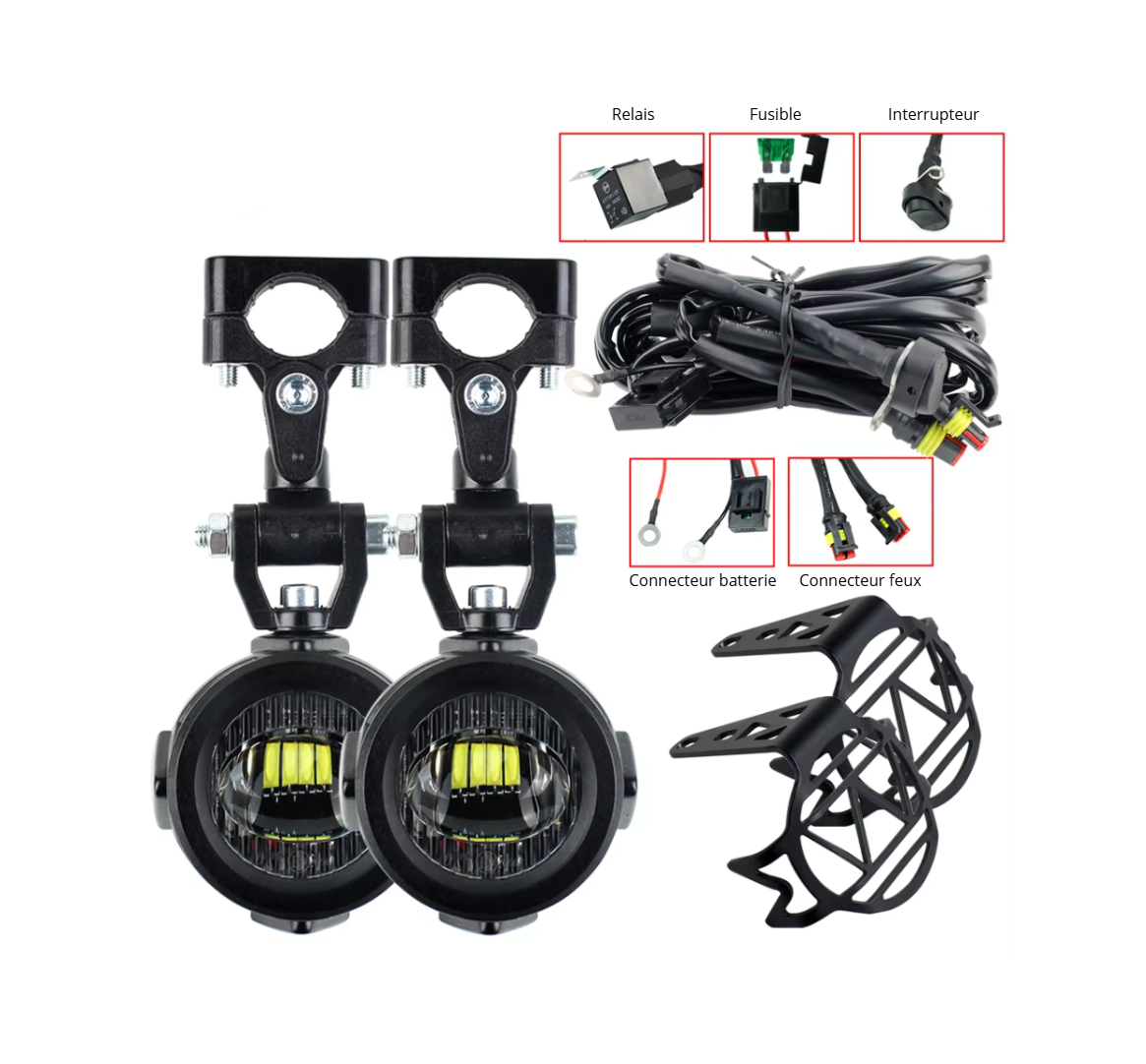 Pack Feux Additionnels LED Moto 40W 4000 LM – Haute Visibilité, Étanchéité IP67, Installation Facile
