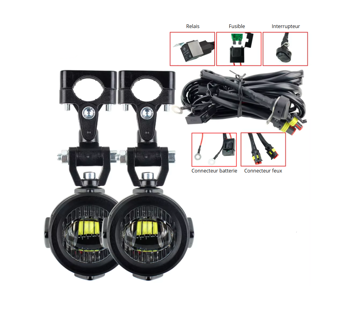 Pack Feux Additionnels LED Moto 40W 4000 LM – Haute Visibilité, Étanchéité IP67, Installation Facile