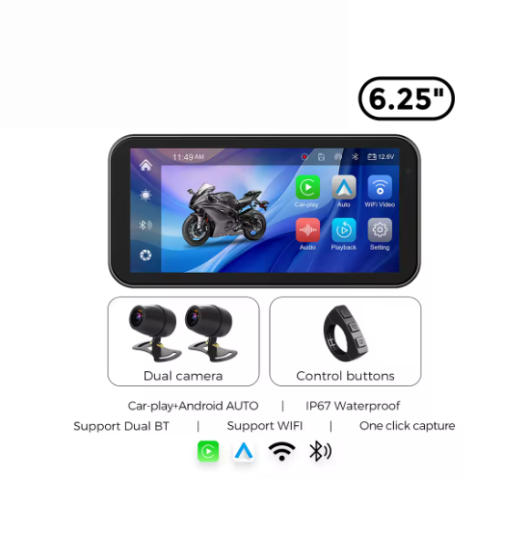 Écran CarPlay Moto 6.25 Pouces Android IP67 GPS Intégré Bluetooth 5.0 Compatible BMW, Yamaha, Honda, KTM